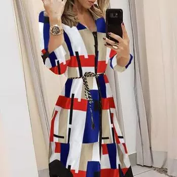 Лето 2025 года, новое платье с клетчатым принтом и шнуровкой S