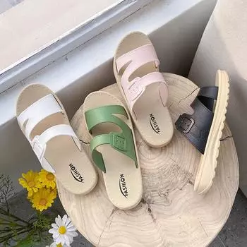 Лето 2025 года, новые модные тапочки на толстой подошве для верхней одежды, женские милые простые японские женские классные тапочки на плоской подошве 36/37 белый