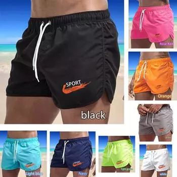 Лето 2025 года, новые мужские быстросохнущие плавки, спортивные штаны, купальные костюмы, пляжные шорты, шорты для бега, спортивный принт со страшным принтом S