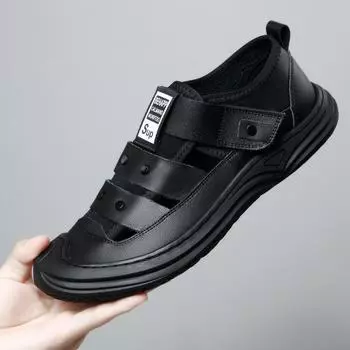 Лето 2025 года, новые мужские полые дышащие кожаные сандалии, мужская мягкая кожаная мягкая подошва, повседневные кожаные туфли, белые сандалии 8870 38 белый