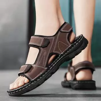 Лето 2025 года, новые мужские сандалии, модная обувь для подростков, пляжная обувь с открытым носком, повседневные, одно слово, классные тапочки 36 чёрный