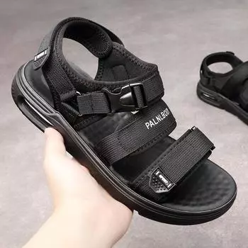 Лето 2025 года, новые мужские сетчатые дышащие пляжные туфли, сандалии на воздушной подушке, молодежные трендовые повседневные сандалии 8859 38 чёрный