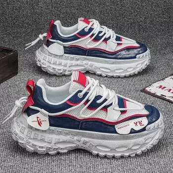 Лето 2025 года, новые мужские туфли для пап на платформе, сетчатые дышащие повседневные спортивные туфли, студенческая мужская обувь в стиле Гонконга для прямой трансляции 39