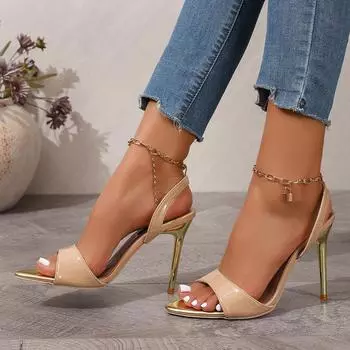 Лето 2025 года, новые однотонные заостренные полые однотонные модные женские босоножки на высоком каблуке большого размера 36 чёрный