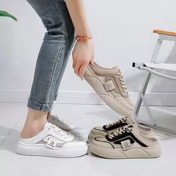 Лето 2025 года, новые сандалии с одной педалью, женская верхняя одежда, модные сандалии на толстой подошве, повседневная пляжная обувь, SH102 35 чёрный