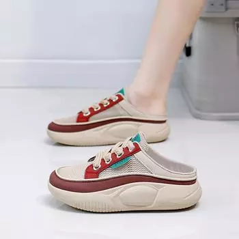 Лето 2025 года, новые сандалии с одной педалью, женская верхняя одежда, модные сандалии на толстой подошве, повседневная пляжная обувь, XW6901 35 красный