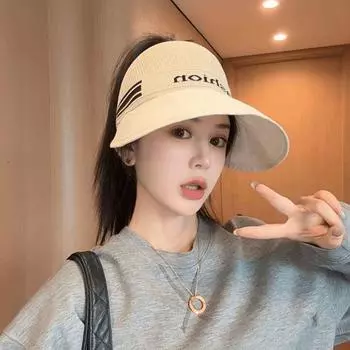 Лето 2025 Новая Полая Дышащая Панама Воздушный Верх Можно Завязать Хвост Большой Обхват Головы Делает Ваше Лицо Меньше Защита от Солнца Солнцезащитный Козырек Creamy-white [Empty Top]] One size