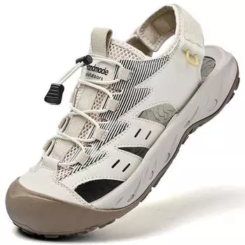 Лето 2025 новые мужские сандалии кожаные уличные походные туфли мягкая подошва износостойкие нескользящие с закрытым носком пляжная обувь 38