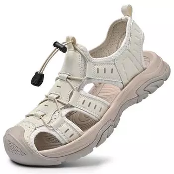 Лето 2025 новые мужские сандалии кожаные уличные походные туфли мягкая подошва износостойкие нескользящие с закрытым носком пляжная обувь 39