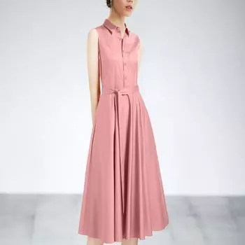 Лето 2025 Однотонный Новый Поступление Европейский, Американский и Французский Стиль Черное Платье Кружевное Черное Рубашка Платье без рукавов Женское Платье Pink sleeveless 2XL