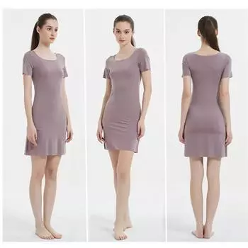 Лето Бесшовные IceSilk Полные Комбинации Платья Для Женщин Тонкий Короткий Рукав Мини Крутая Нижняя Юбка Пижамы Под Платьем Комбинация M чёрный