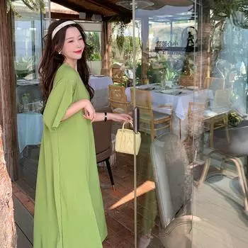 Лето большого размера, классическое женское платье французского вязания, халат Femme, повседневная прямая женская одежда M зелёный