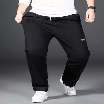 Лето большого размера, ультратонкие джинсовые хлопковые эластичные черные мешковатые джинсы, мужские свободные толстые большие прямые брюки, повседневные мужские брюки 12XL чёрный