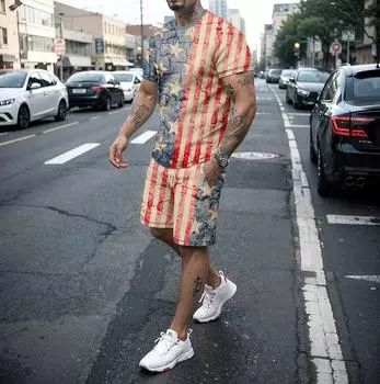 Лето для отдыха3D с принтом национального флага, новая ретро-креативная спортивная одежда из полиэстера, футболка с короткими рукавами + шорты, мужской спортивный комплект из двух предметов M