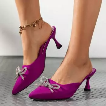 Лето и осень модные новые сандалии с кристаллами на тонком каблуке с бантом для банкета однотонные пикантные удобные повседневные туфли-лодочки с острым носком 35