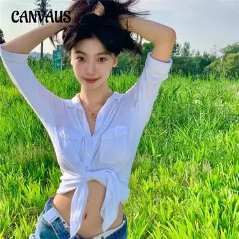 Лето и осень Женский колледж Стиль Милый Лацкан Однобортный Кардиган Тонкий Рубашка S белый