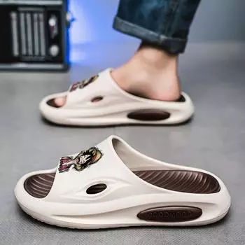 Лето Интернет знаменитость пара смешно одно слово перетаскивание снаружи носить шаг дерьмо ощущение мягкого дна мультфильм классные тапочки тапочки 36-37 хаки