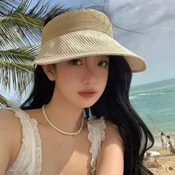 Лето Интернет знаменитость та же мода пустой топ защита от ультрафиолета детская соломенная шляпа солнцезащитная шляпа женская прилив Adjustable