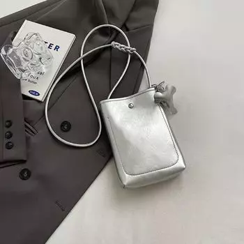 Лето Лето Модная Маленькая Легкая Мини-сумка Женская 2025 Новый Стиль Серебристая Сумка для Мобильного Телефона Сумка Мессенджер для Прогулок Silver