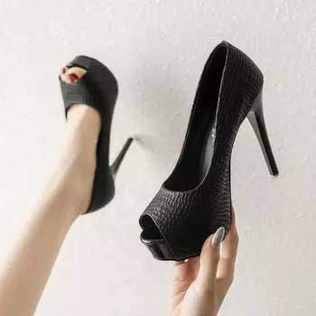 Лето Новая Мода Сексуальные Тонкие Высокие Каблуки Обувь Пип-то Платформа Ажурные Женские Вечерние Гладиаторские Сандалии Туфли 12см Каблуки Женские 34 чёрный