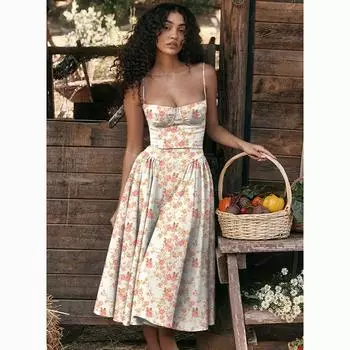 Лето Новое Ретро Трапеция Плюс Размер Длинное Платье Женщины Без Рукавов Спинки Элегантное Вечернее Платье Женская Мода Высокой Талией Твердые Повседневные Платья Женские 24400 S