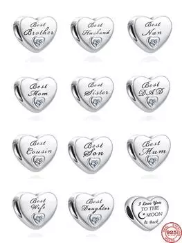 Лето Новое Сердце Лучший Брат Муж Сестра Diy Бусина Подходит Оригинальные Подвески Серебро 925 Браслет Ювелирные Изделия Женские Аксессуары