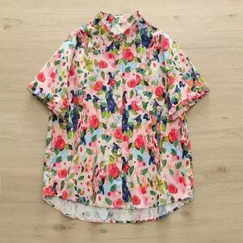 Лето Новые Топы в Стиле Преппи со Сладким Принтом Вишни Свободная Простая Футболка с Короткими Рукавами Девичья Рубашка Верхняя Одежда Red Rose short sleeve Free size 40.00 kg-67.50 kg