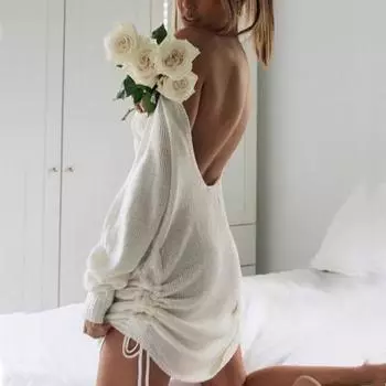 Лето осень Сексуальное мини-платье Женское длинное рукава Уличная одежда Бретельки Открытая спина Облегающее платье со складками Разрезное платье Вечеринка Клуб Элегантные платья One Size