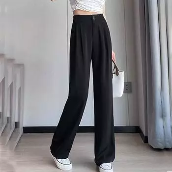 Лето-осень Широкие брюки с эластичной резинкой и высокой талией Свободные прямые повседневные брюки Женские уличные черные брюки Харадзюку Женские брюки S
