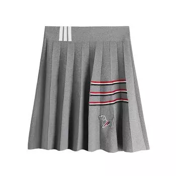 Лето Осень Женщины Вязаный свитер Плиссированная юбка Милая школьная одежда для девочек Вышитая собака Мини короткая юбка One Size белый