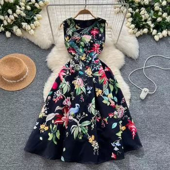 Лето Осень Женские Безрукавки Печати Леопардовый Топ Вечерние Платья S