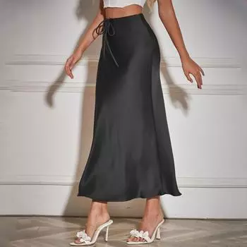 Лето-осеннее женское платье-футляр на шнуровке, элегантное шелковое атласное платье длиной до пола с высокой талией, эластичная юбка длиной до щиколотки, линия A S бежевый