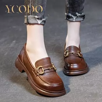 Лето-осенние удобные дышащие нескользящие лоферы из натуральной кожи для женщин и девочек-студентов 41 чёрный