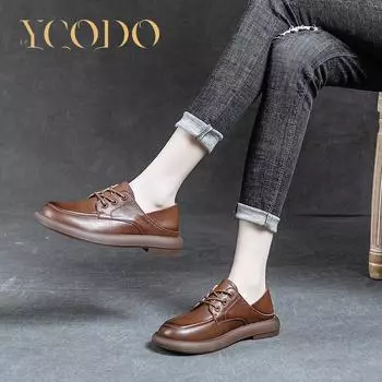 Лето-осенние удобные дышащие нескользящие лоферы из натуральной кожи для женщин и девочек-студентов 41 чёрный