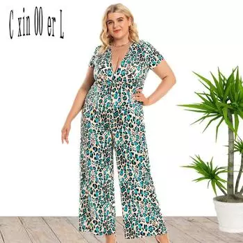 Лето-осенняя модная уличная одежда с леопардовым принтом, женские комбинезоны, одежда размера плюс 5xl, сексуальная одежда XL