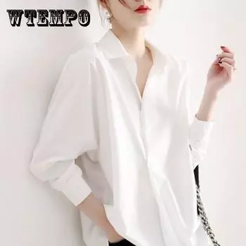 Лето-Осенняя Темпераментная Блузка Белая Шелковая Атласная Рубашка Женская Легкая Корейская Свободная Рубашка Для Меньшинств M чёрный