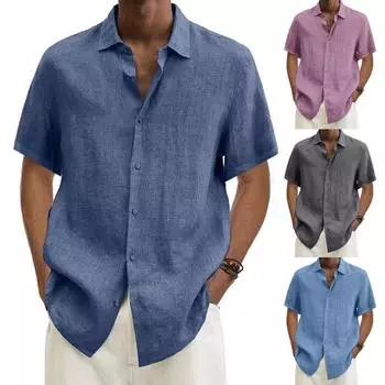 Лето, простая, однотонная рубашка, хлопково-льняная рубашка, модная, топ с v-образным вырезом, топ с v-образным вырезом S белый