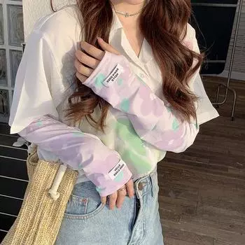 Лето Солнцезащитный принт Ледяной рукав Женский Летний тонкий свободный УФ-защита Открытый велосипедный спорт Ледяной шелк Сладкий рукав Ins High Street One Size красный