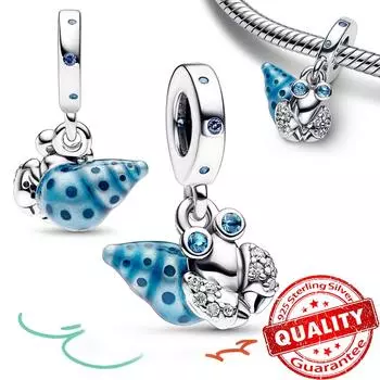Лето Стерлингового Серебра 925 Синяя Эмаль Раковина Мотаться Шарм Подходит Змея Браслет DIY Женщина Подвеска Ювелирные Изделия Подарок