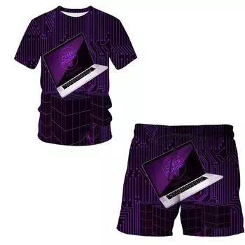 Лето-весна, футболка с 3D-принтом для мобильных технологий, комплект с шортами, женский/мужской спортивный костюм, уличная одежда, свободные топы большого размера, мужская одежда M