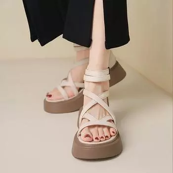 Лето-весна, модные женские сандалии, летние толстые женские сандалии с крестом, универсальная задняя часть, повседневные уличные стильные мягкие дышащие сандалии 35 белый