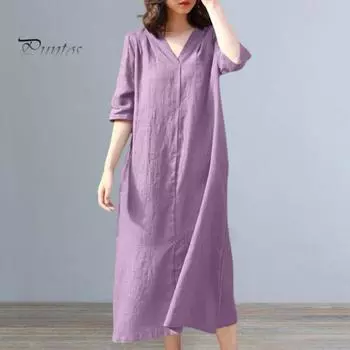 Лето-весна женское платье с короткими рукавами и v-образным вырезом свободное мягкое дышащее однотонное платье до середины икры повседневное повседневное платье миди для поездок на работу M хаки