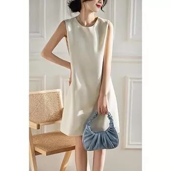 Лето Женский Пожилой Чувство Света Знакомый Стиль Элегантный Темперамент Тонкий Модный А-силуэт Жилет Без Рукавов Платья S чёрный