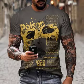 ЛетоМужская футболка крутая и универсальная на улице Топ с круглым вырезом и 3D-принтом в стиле хип-хоп ПолиэстерСпортивные с короткими рукавамиМужская одежда L