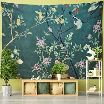 Летящая птица цветок картина маслом гобелен настенный богемный стиль хиппи искусство психоделический тапиз домашний декор 95x70cm