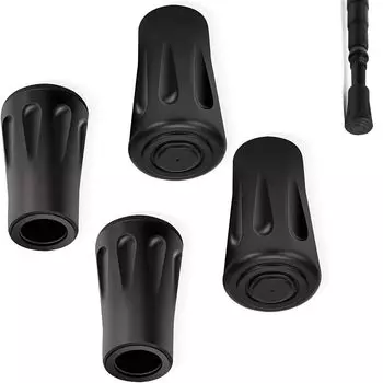 LeTradeJP Колпачок для треккинговых палок 4 резиновых колпачка, сменная защитная резиновая крышка, защитный колпачок для клемм, износостойкая сменная резина для ходьбы и скалолазания чёрный