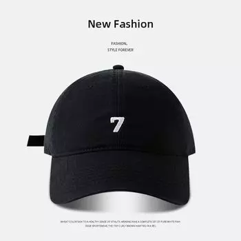 Letter 7 Embroidered Peaked Cap Wide Brim Deep Top Adjustable Beige Baseball Cap K-style Minimalist Hat for Women Spring and Summer Number 7 Baseball Cap-Black Adjustable (55-58cm)