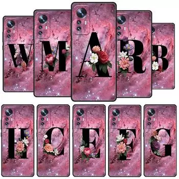 Letter A B Flowers Pink Case For Xiaomi Mi Poco X3 NFC M4 M3 Pro F3 GT F1 11 Lite Note 10 11T 10T 9T Back Soft Phone Cover Xiaomi Mi 9