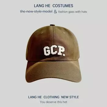 Letter Adhesive Baseball Cap Female Face-Looking Small Fashion K-style Ins Casual Easiest for Match Soft Top Male Sun Protection Peaked Cap Curry Green Adjustable