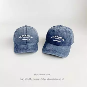 Letter Adhesive Washed Baseball Cap Women s Cotton Soft Top Distressed Parent-Child Hat Casual Easiest for Match Men s Peaked Cap Tide STOCK Distressed Washed Navy Blue Adults (56-58cm)